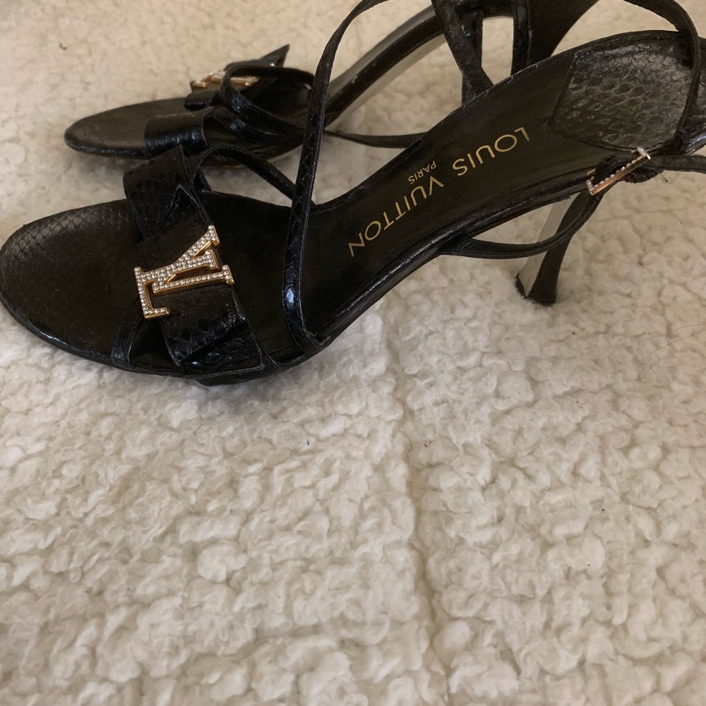 Luis Vuitton Black Strap Medium Height Heels - image 2